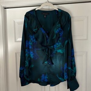 White House Black Market Green and Blue Floral Blouse